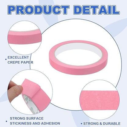 MECCANIXITY Masking Tape 0.5 Inch x 21 Yard Painter's Tape Pink Paint Tapes for DIY Crafts Arts Drawing Decoration Labeling Car Painting Artist Teachers, Pack of 6