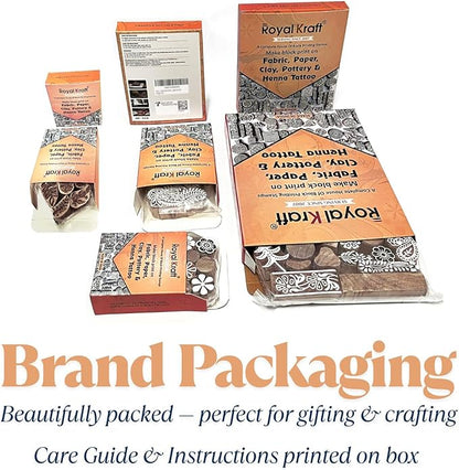 Royal Kraft Geometric Wooden Printing Stamps (Set of 10) - DIY Henna Fabric Textile Paper Clay Pottery Blocks Htag2171