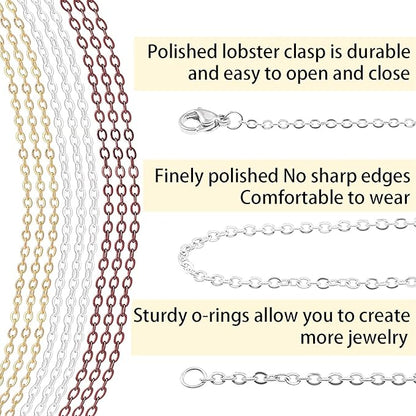 Jishi 30ft Jewelry Making Chains Bulk 2mm Necklace Chains for Jewelry Making Supplies, DIY Craft Earring Bracelet Making Findings, 3-Colors Gold Silver Copper Plated Metal Rolo Cable Link Chain Rolls