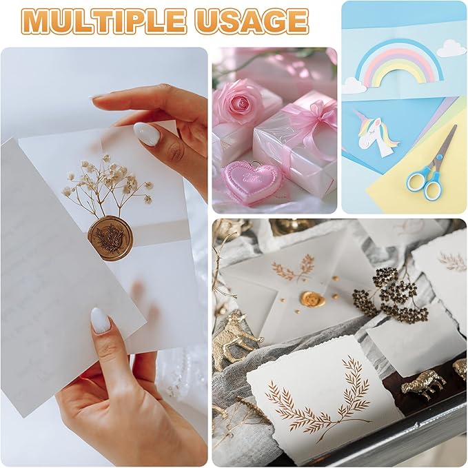 MECCANIXITY 100 Sheet Colored Vellum Paper 4" x 6", 100gsm Translucent Printable Vellum Sheets for Printing Wedding Invitations Inkjet Laser Printer, Gold