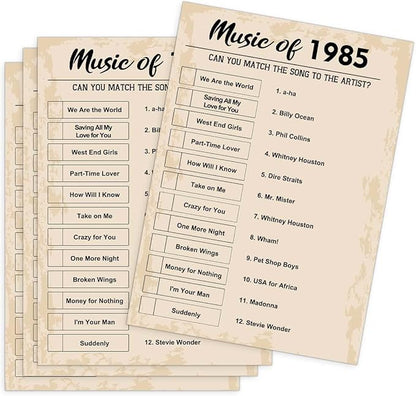 QUPT 40th Birthday Party Games, Music of 1985 Games, Birthday Party Supplies for Adults, Fun 1985s Party Game，Pack of 30 Cards