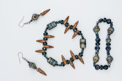2.1oz (60 g) Mix of Unique Czech Bohemia Glass Pressed Beads, Dark Blue, Table Cut, Matte and Glossy, Faceted Fire Polish, Hand Made Set Kit BCV
