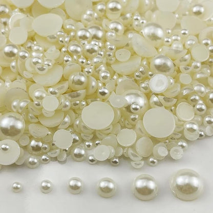 4020pcs Half Pearls for Crafts Assorted Size 3mm 4mm 5mm 6mm 8mm 10mm Flatback Half Round Pearl Beads for Jewelry Making Nail Art Scrapbook Craft Wedding Dress Decoration(Ivory White)