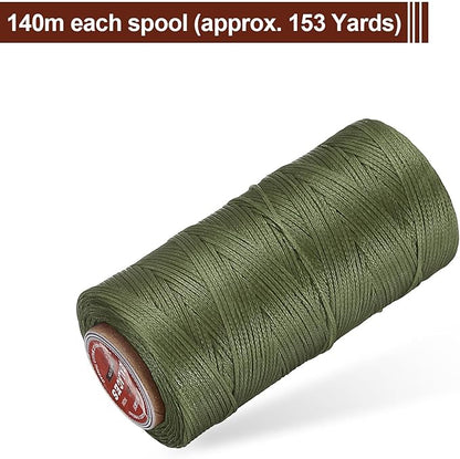 uxcell Flat Leather Sewing Waxed Thread, 140m / 153 Yards Polyester Wax String, 300D Wax Stitching Cord for Leather Crafts, Bookbinding, Bracelets Braided, Grass Green