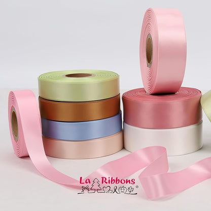 LaRibbons 1 Inch 50 Yard Double Faced Satin Ribbon,Dust Pink Satin Craft Fabric Ribbon for Gift Wrapping Floral Bouquets Wedding Party Decoration