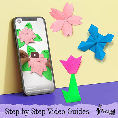 Pinwheel Crafts Origami Papers Kit - Multicolor Flower Origami Kit for Kids,Teens and Adults Ages 6 7 8 9 10 11 12+, Arts and Paper Crafts for Kids 550 Pcs - Fun Foldable Gift