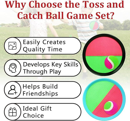 Toss and Catch Ball Game Set with 6 Paddles 8 Balls, Outdoor Beach Toys for Kids and Family, Great Gift Idea