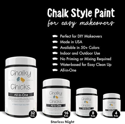 Chalky Chicks All-in-One Chalk Paint for Furniture or Cabinet - 16 Fl Oz - Matte Finish Starless Night Black for Metal, Wood Furniture Paint - No Sanding All-in-One for Home Decor & Crafts, USA Made