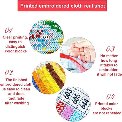 Foxdiviy Stamped Cross Stitch Kits - 11CT Embroidery Patterns - Colorful Flowers - 18x18 inch - Suitable for All Ages