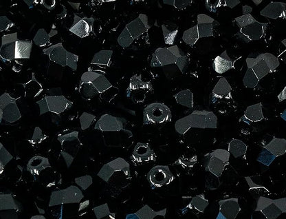 50 pcs Faceted Fire Polished Pressed Czech Glass Beads 6mm (0.24in), 23980 Jet Black