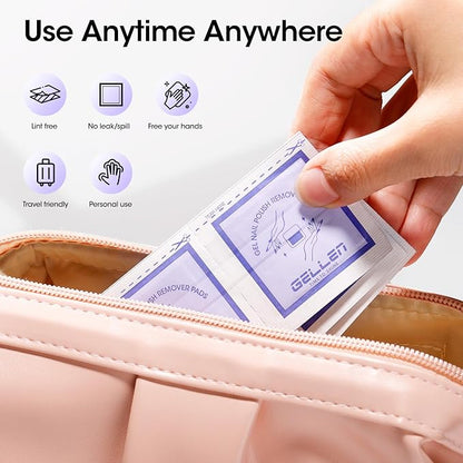 Gellen 200 Pack Nail Polish Remover Pads, 100% Non-Acetone, Travel Individually Wrapped Remover Pads for Regular Nail Polishes & Gel Polish, Lavender Oil No Drying Out for Home Salon