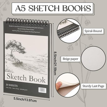 Jexine 40 Pcs 5.5'' x 8.5'' Top Spiral Bound Sketch Book 30 Sheet Each(68lb/100gsm), Sketching Drawing Pad Bulk Artist Sketch Pad Kids Drawing Paper Art Sketchbook for Painting (Tree)