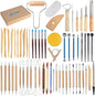 EuTengHao 61Pcs Ceramic Clay Tools Kit Pottery Tools Clay Sculpting Shapers Carving Tool Set Contains Most Essential Wooden Clay Tools for Potters Beginners
