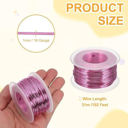 uxcell 18 Gauge / 1mm Anodized Aluminum Wire for Jewelry Craft Making, 102 Feet Bendable Flexible Wire for DIY Home Decor Gardening Sculpture, Dark Pink