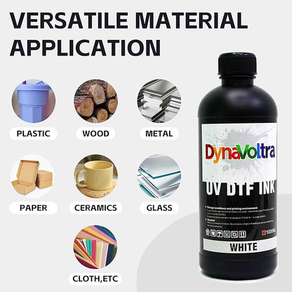 1000ML White UV DTF Ink for UV DTF Printer – Compatible with Ep XP600 TX800 i3200 L805 1390 DX5 DX6 DX7 i1600 DX10 – Fast-Drying, Opaque Direct to Film Ink for Sticker Printing (White)