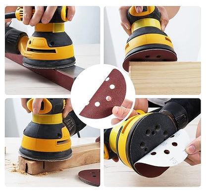 S SATC 150 Pcs Hook and Loop Adhesive Sanding Discs 5 Inch 8 Hole Sandpaper 100 Grit Aluminum Oxide Sander Pads for Random Orbital Sander