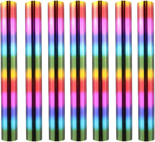 7PCS Rainbow Toner Reactive Foil,Use with Laminator Laser Printer,Paper Holographic Heat Transfer Crafts Roll for Scrapbooking Crafting Cardstock Hot Stamping DIY