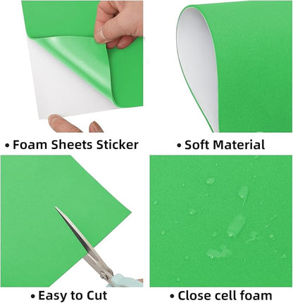 MEARCOOH Self Adhesive Foam Sheets, Green 9x12 Inch 2mm Sticky Eva Foam Paper for Crafts Cardmaking Photo Frames Classroom Scrapbooking Christmas Crafts (Green 10 Sheets)