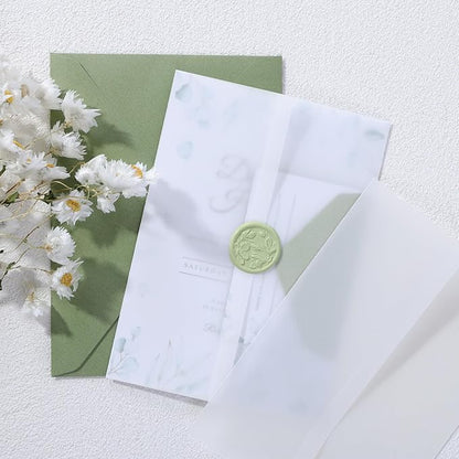 UNIQOOO 70 Pack Vellum Jackets for 5x7 Invitations, Elegant Pre-Folded Vellum Paper, 115GSM Frosted Vellum Cover Wedding Envelopes, Vellum Wraps
