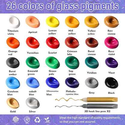 Colorful Kids Acrylic Glass Paint Exquisite Art Kit, Stained Glass Kit, Gift Box Set for DIY Arts and Crafts, Perfect for kids and Beginners, Inspire Imagination and Family Bonding