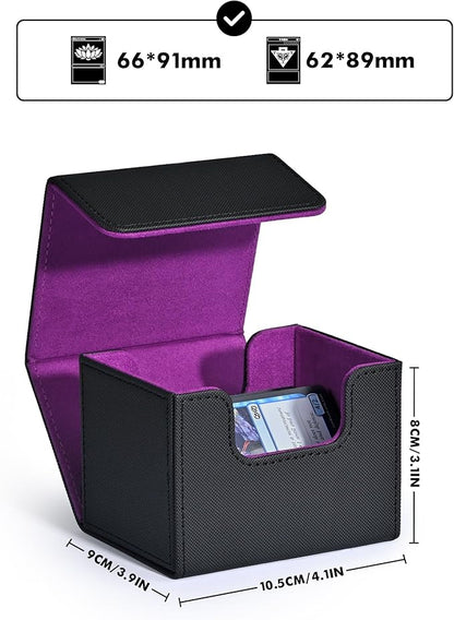 ZLCA Card Deck Box for Trading Cards, MTG Commander Deck Box Holds 120+ Single Sleeved, Leather Magnetic Card Storage Case Fits for TCG CCG Magic (Black& Purple)