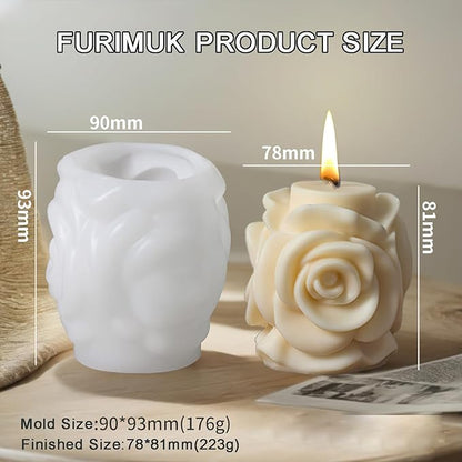 Valentine Rose Pillar Candle Silicone Molds Soap Mold 3D Rose Flower Resin Concrete Mould DIY Supplies Mold for Valentines Anniversary Wedding Table Home Decor