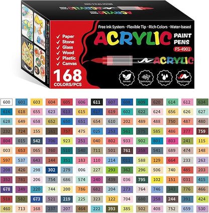 168 Colors Acrylic Paint Markers, Soft Brush Tip Acrylic Markers Set, Paint Pens for Wood, Fabric, Canvas, Glass, Stone, Canvas, Rock Painting and DIY Crafts Art Supplies
