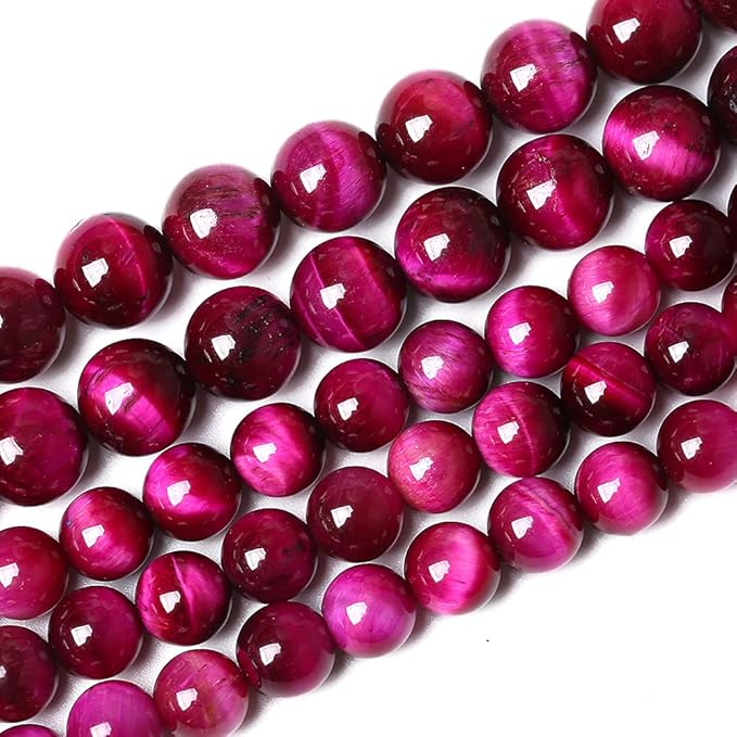 32PCS 12mm AAA Natural Rose Red Tiger Eye Agate Stone Round Loose Beads for Jewelry Making Semi-Precious Beads DIY Bracelet Necklace (Rose Red Tiger Eye Stone, 12mm)