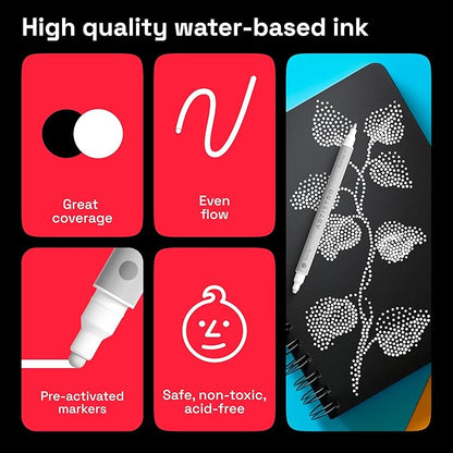 ARTISTRO 2 White Dual-Tip Acrylic Paint Pens - Multisurface Markers for Glass, Rock, Fabric, Wood, Plastic & More - 5mm Dot + 1mm Fine Tips