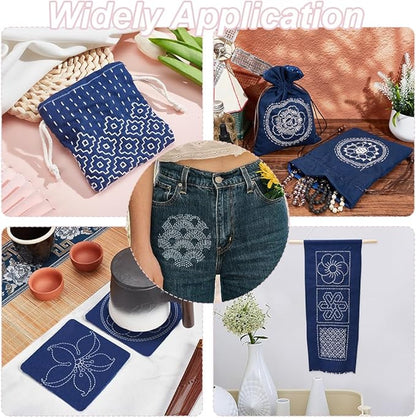 FREEBLOSS Sashiko Stencils - Geometric Embroidery Patterns for Drawing and Hand Quilting - 14x14cm