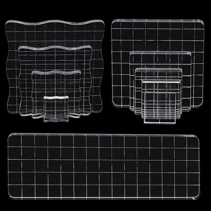10Pcs Clear Acrylic Stamp Blocks Set, Acrylic Stamping Blocks Tools Clear Stamps with Grid Lines for Photography Props Scrapbooking Crafts Card Making