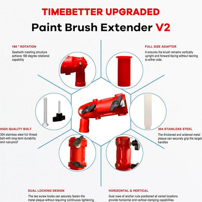 Multi Angle Paint Brush Extender V2, Long Handle Paint Brush, Extension Pole Attachments for Paint Roller, Paint Edger Tool for High Ceilings, Corner Painting Tools for Paint Extension Pole (Red)