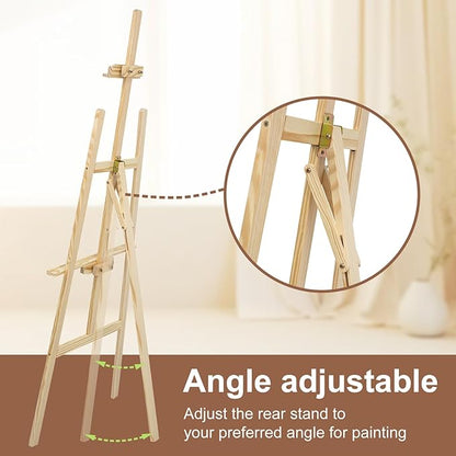 1Pcs Wooden Easel for Painting-Adjustable Easel Stand for Painting and Canvas, Holds Up to 42", Lightweight Pine Art Easel Stand, Large Easel for Painting for Beginners, and Artists