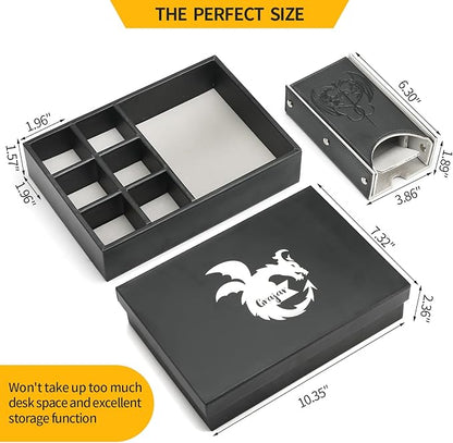 3 in 1 Dice Tray with Lid and Storage Tower, Portable Dice Box Holder for D&D RPG MTG Table Games - Gray