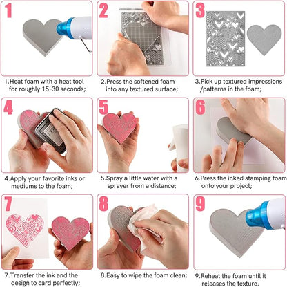 BAOFALI 15 Pcs Large Stamping Foam Grey Moldable Heart Foam Stamps Plastic Dry Foam Stamp Pad Cut and Dry Foam Stamping Foam Block for Sculpture, Modeling, DIY Arts and Handicrafts Projects