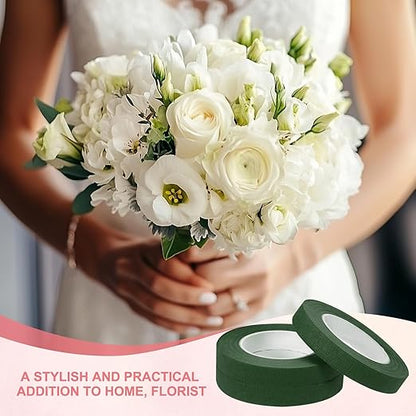 MECCANIXITY 12 Rolls Floral Tapes, 30 Yard x 1/16 in Florist Crepe Flowers Bouquets Tape Adhesive Waterproof for Flower Arranging Wrapping, Dark Green