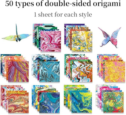 Square Origami Paper 6x6 Double Sided 50 Sheets 50 Colors 70GSM Origami Kit Japanese Chiyo Easy Fold Arts Crafts DIY Handwork Beginner Rock Color