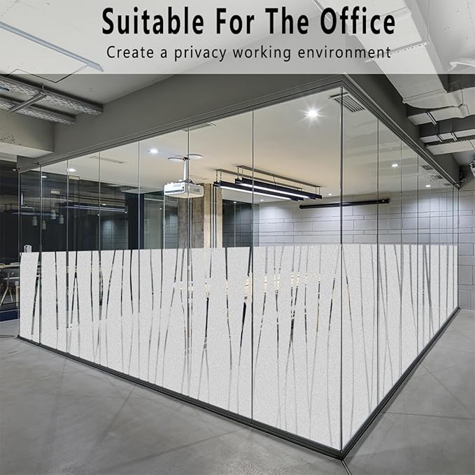 Finnez Window Privacy Film Decorative Frosted Window Cling Privacy Film for Glass, Non-Adhesive Heat Anti-UV for Home Office Living Room, Irregular Stripe Patterns, 23.6 x 157.4 Inches