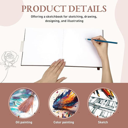 Moinchore Back to School Gifts Square Sketchbook 8 x 8 Inch Hardcover Art Sketch Book Drawing Papers 120 Pages, Mixed Media Journal Notebook with Elastic Closure Sketchbook for Drawing(Brown)