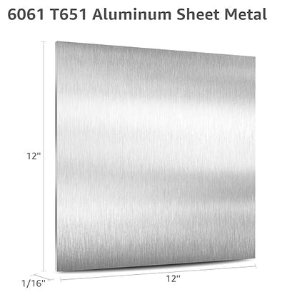 6061 T651 Aluminum Sheet Metal 12" x 12" x 1/16" (0.06") Rectangle Metal Plate Covered with Protective Film, 1.5mm Flat Aluminum Plate for Crafting and Industry