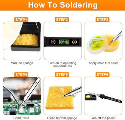 Soldering Iron Kit 80W LCD Adjustable Temperature 180-520℃ Solder Kit Electronics 13 in 1 Welding Tools with ON/OFF Switch, Solder Wire, Flux, 5 Soldering Tips, Desoldering Pump, Stand, Tweezers