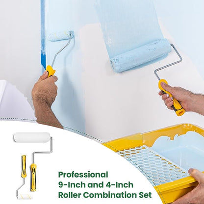 Voomey Professional Paint Roller Kit 22 Pcs, 9-Inch Upgraded Paint Roller with Super Coverage Effect, Paint Brush and Small Paint Roller, Paint Roller Tray,Paint Kit for House Painting
