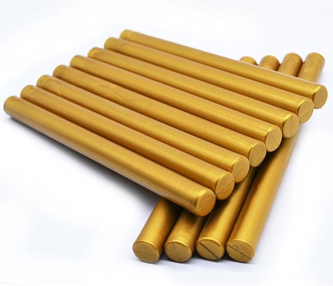 Brass Gold Glue Gun Sealing Wax Sticks - Pack of 12 - Making Wax Seals for Letter Thanks Card Envelope, Wedding or Event Party Invitation, Gift Wrapping