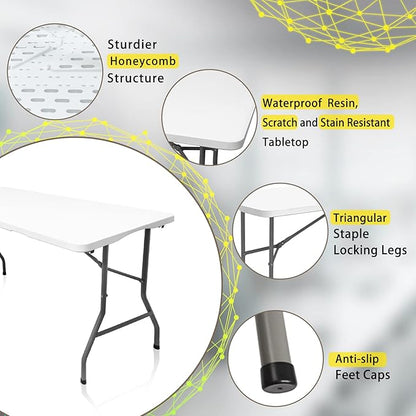 Plastic Folding Table, 5 FT Folding Table, Plastic Portable Tables for Dining Parties Card Picnic Camping, Granite White