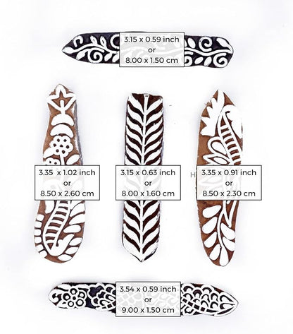 HASHCART® Pottery Printing Blocks Stylish Border Pattern Wooden Stamps (Set of 5) Handcarved Indian Textile Printing Blocks, Wooden Clay Stamps for Crafting on Fabric, Card