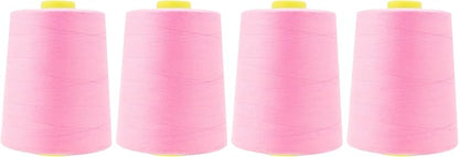 Mandala Crafts 4 Pack of Serger Threads Cones Spools - 20S/2 24000 Yards Polyester Baby Pink Threads for Sergers Machine and Overlock Quilting Sewing Machine