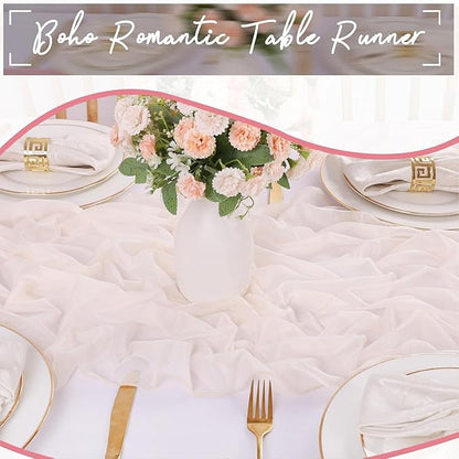 Ivory Chiffon Table Runners 10 FT Chiffon Cloth Runner for Wedding Party 12 x 120 Inches Sheer Boho Rustic Gauze Home Decor Restaurant Elegant Fabric Tabletop Runner Decorations