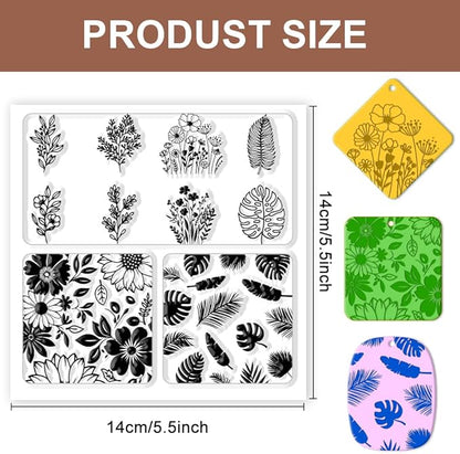 CHGCRAFT Polymer Clay Texture Sheets Leaves and Flowers Pattern Silicone Clay Texture Mat Botany Clear Silicone Molding Pattern Sheets for DIY Crafts Projects and Making Earrings Necklace Bracelet