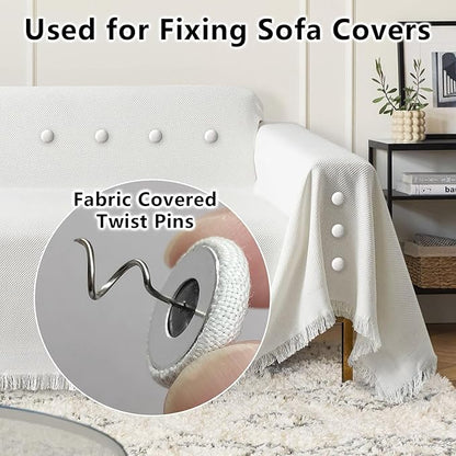 Linen Fabric-Covered Twist Pins - 8 Colors Upholstery Pins & Bed Skirt Pins -Used to Secure Sofa Cushion, Armrest Covers, Furniture & Bed Skir (12, Black)
