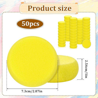 50 Pack Painting Sponge Pottery Sponges 2.9 inch Round Sponge Clay sponges for Pottery Yellow Artist Sponges for Face Painting Pottery Ceramics Art Crafts